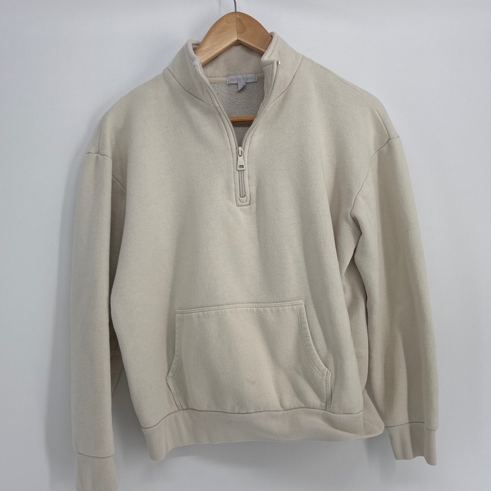 Beyond Yoga Quarter Zip Sweatshirt Women Size S Oatmeal Beige Fleece Pullover